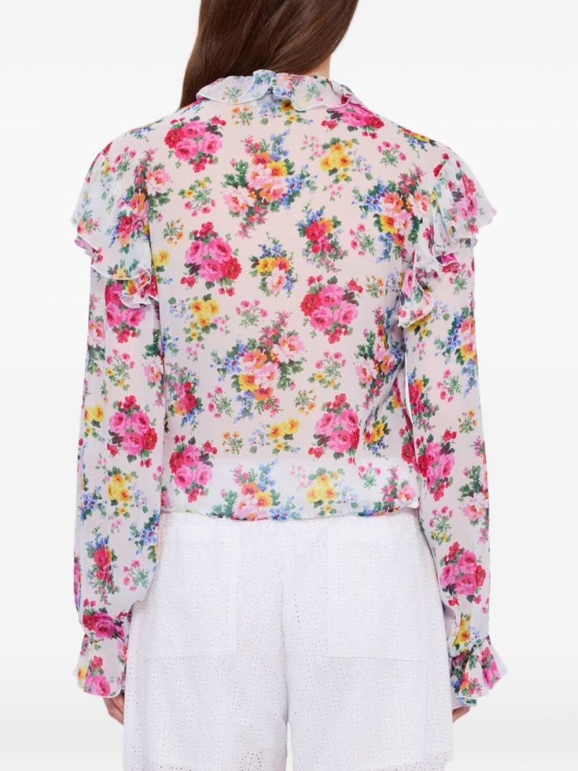 Msgm Multicolor Floral Print Ruffled Cuffs Shirt