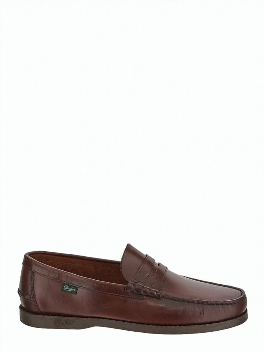 Paraboot Brown Leather Loafers With Classic Moccasin Stitching