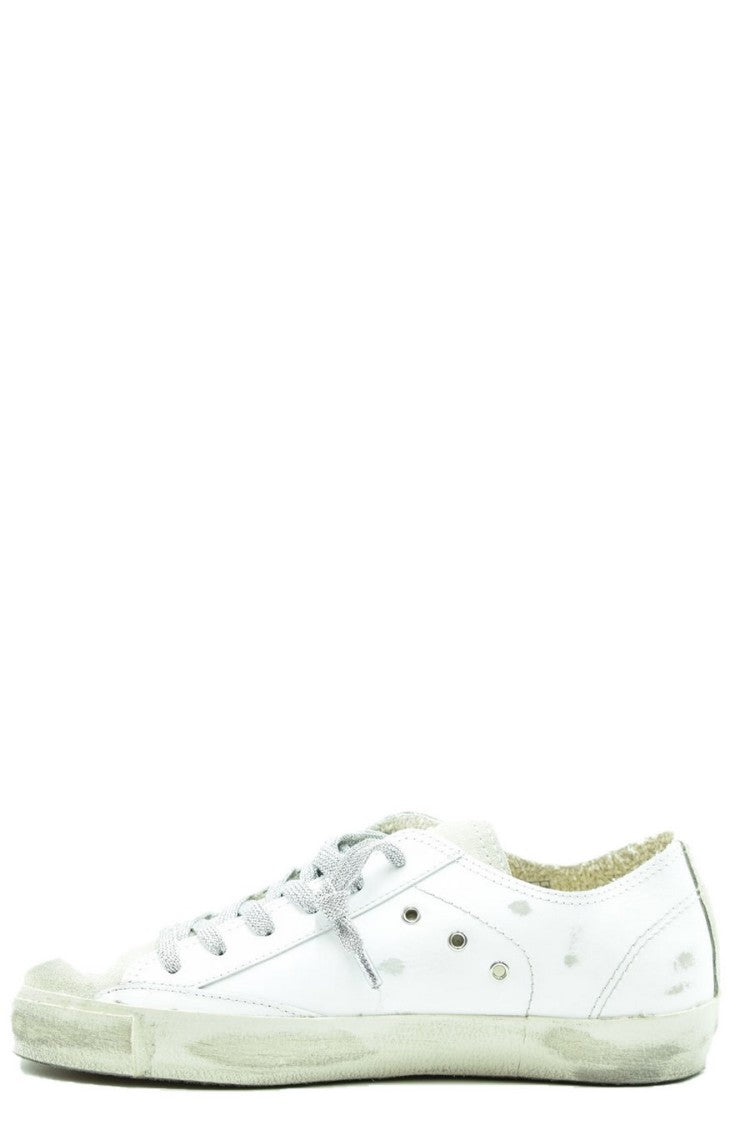 Philippe Model Vintage-Inspired White Low-Top Sneakers Gold Accent