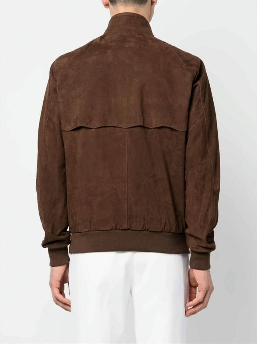 Baracuta Brown Suede Leather Bomber Jacket With Classic Details