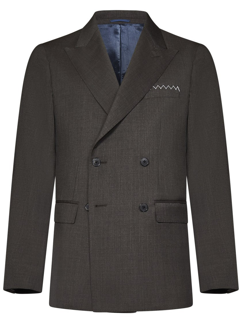 Low Brand Double-Breasted Blazer In Anthracite Brown Virgin Wool