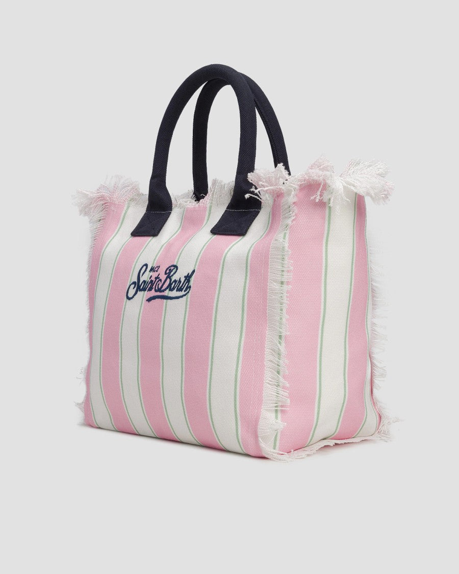 Mc2 Saint Barth Spacious Vertical Striped Tote Bag With Embroidered Accent