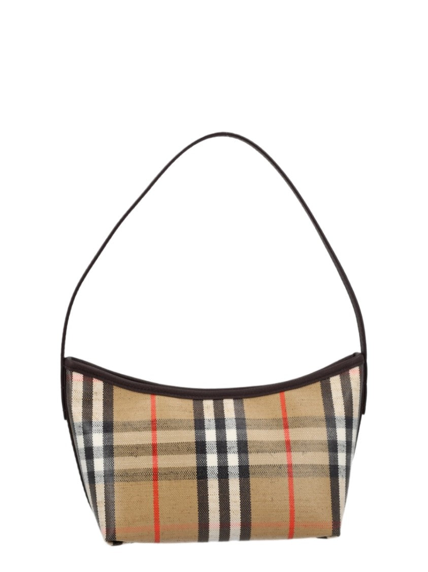 Burberry Rectangular Beige Handbag With Classic Check Pattern And Dark Brown Trim