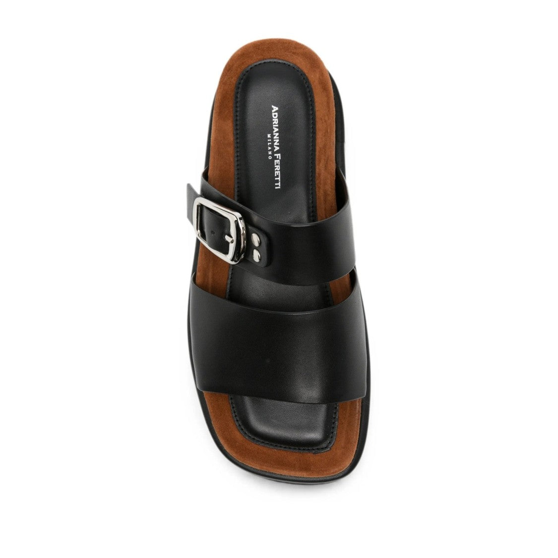 Adrianna Feretti Black Wedge Buckle Detail Leather Slippers