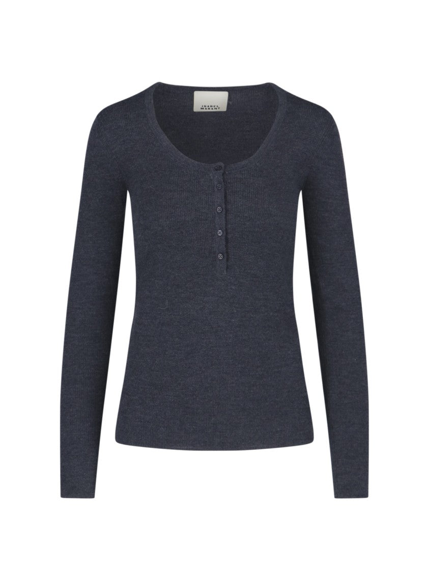 Isabel Marant Estine Neckline Sweater In Grey Stretch Merino