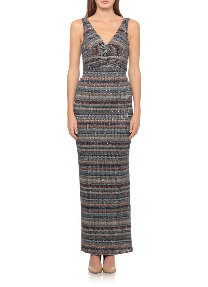 Missoni Multicolor Sequined Lurex Twist Detail Viscose Midi Dress