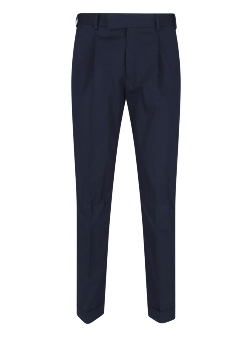Pt Torino Navy Blue Cotton Chino Pants With Front Pleats
