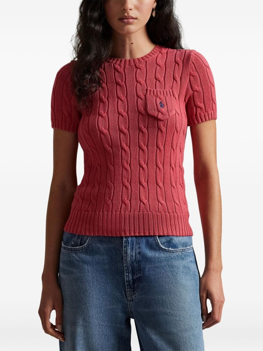 Polo Ralph Lauren Short-Sleeved Cable-Knit Sweater With Embroidered Pocket Detail