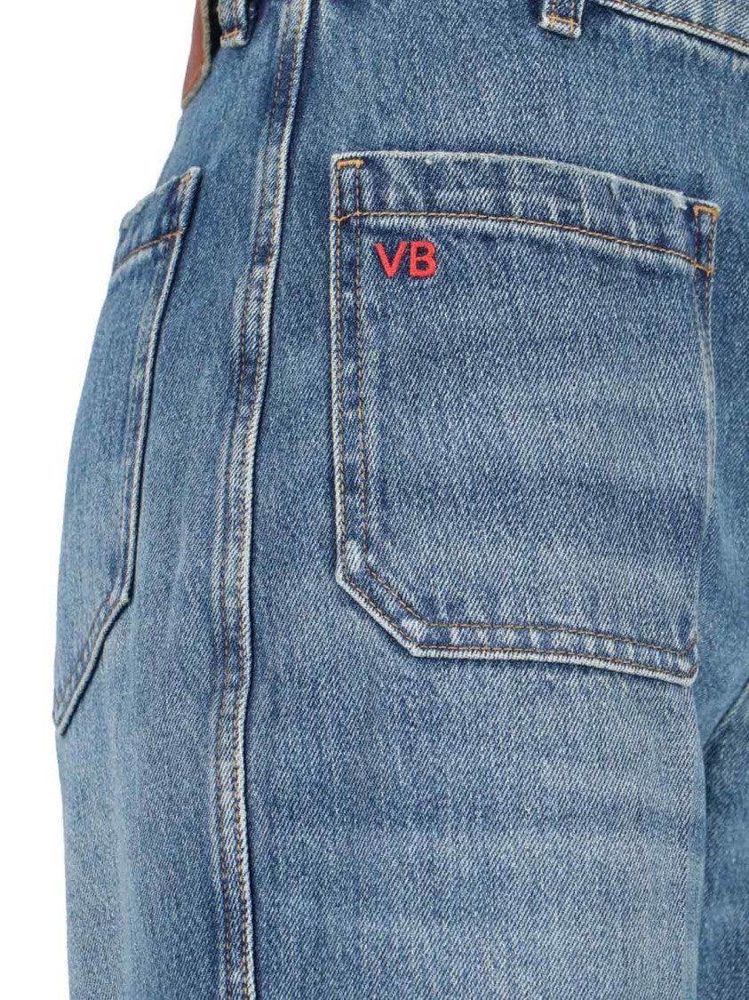 Victoria Beckham High-Waisted Wide-Leg Jeans With Embroidered Logo