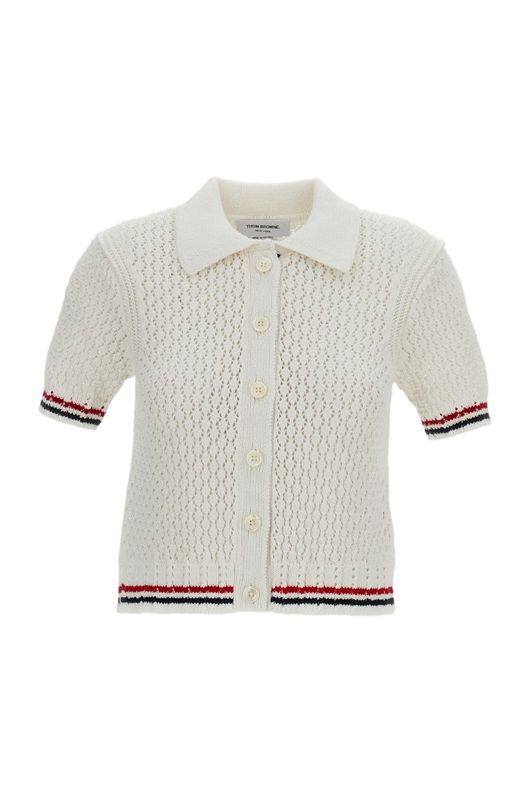 Thom Browne White Pointelle Cotton Cardigan