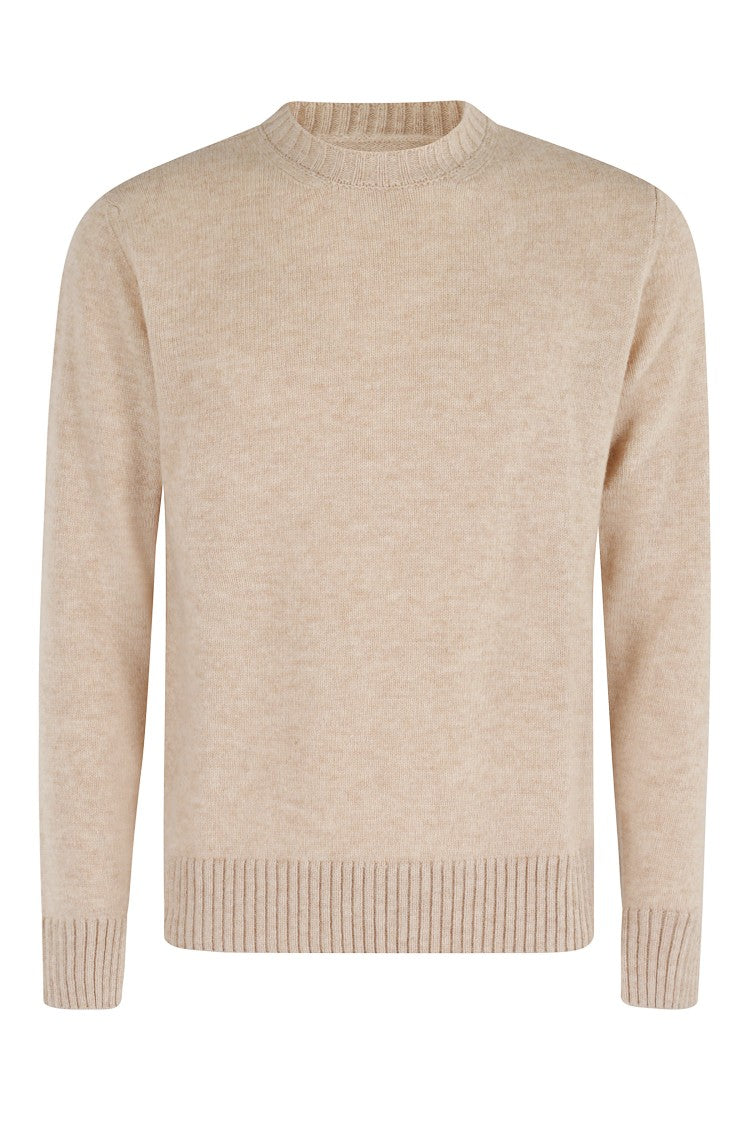 Fortela Knitted Crew Neck Sweater In Natural Beige Merino Wool