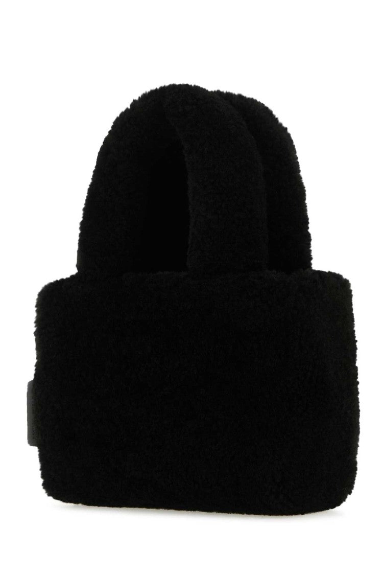 Amina Muaddi Black Shearling Amini Giuly Handbag