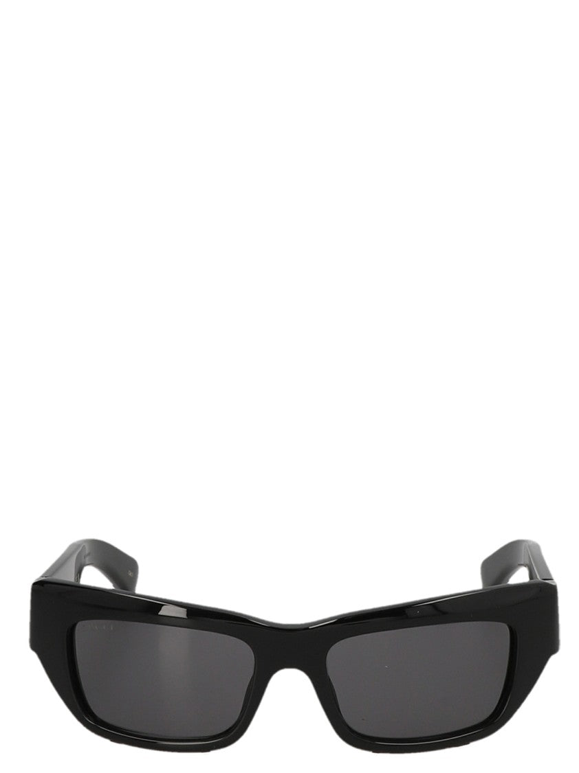 Gucci Shiny Black Acetate Rectangular Sunglasses