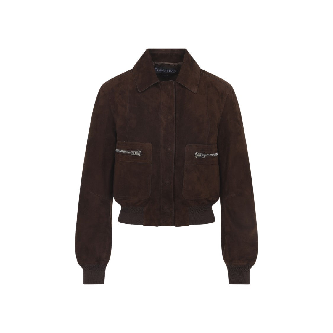 Tom Ford Brown Lamb Leather Jacket With Classic Collar And Ribbed Details