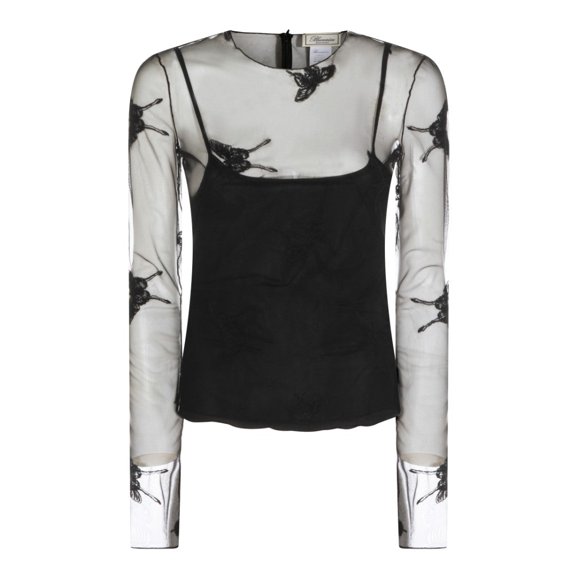 Blumarine Sheer Black Long-Sleeved Top With Butterfly Embroidery