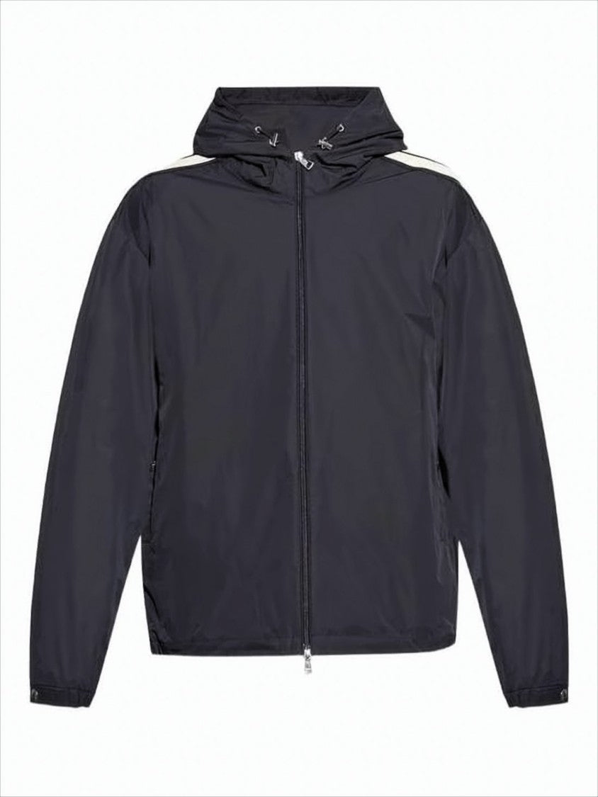 Moncler Hooded Black Lightweightjacket With Striped Detailing