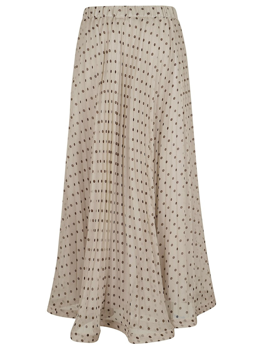 Parosh Pleated Silk Midi Skirt With Polka Dot Pattern