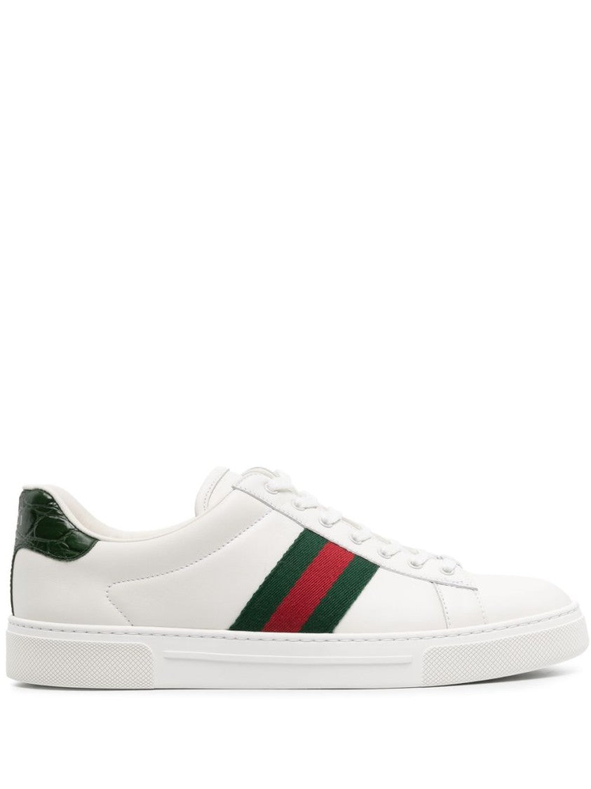 Gucci White Signature Stripe Leather Sneakers