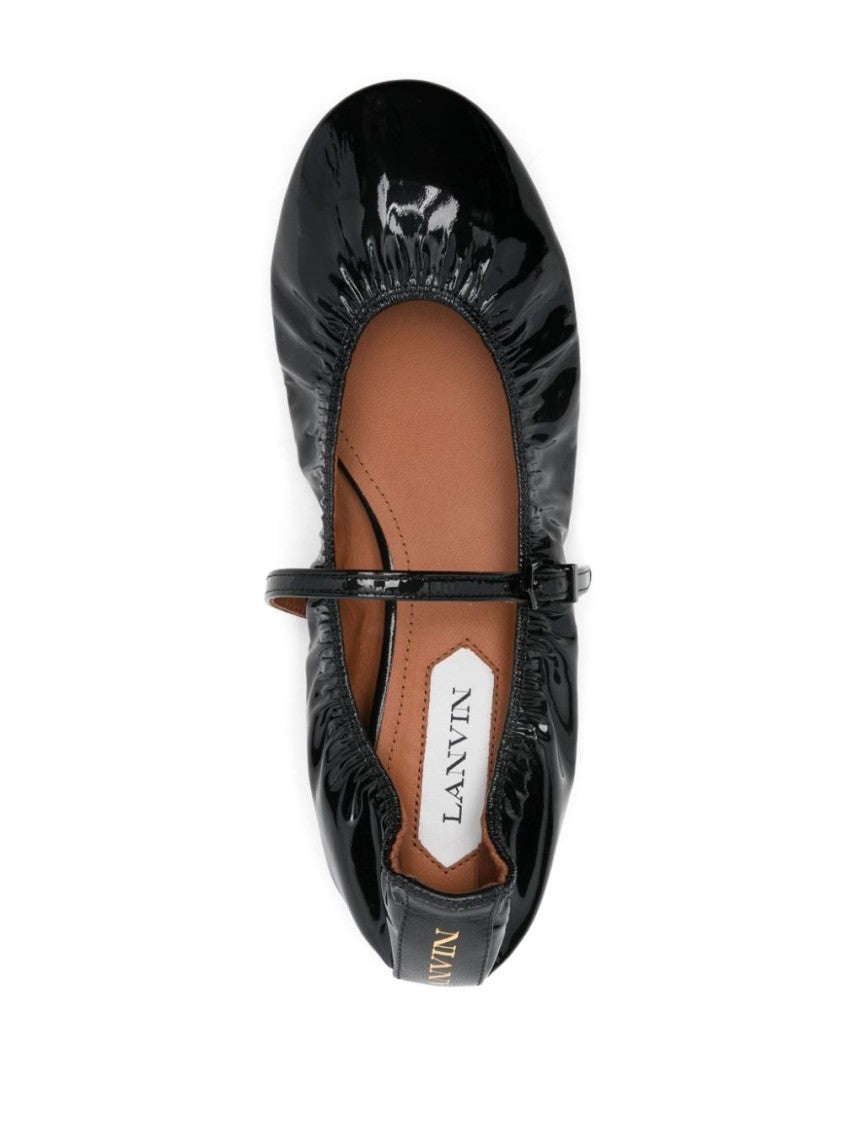 Lanvin Black Glossy Leather Buckle Strap Flats