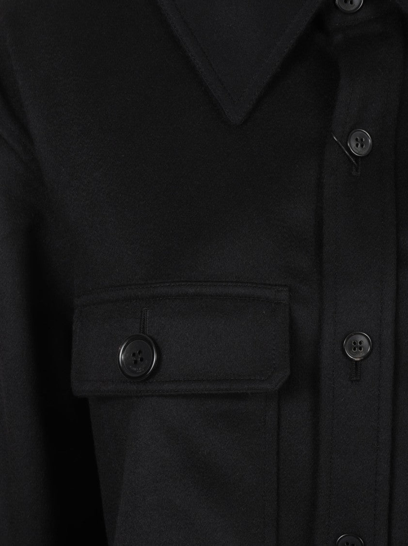 Saint Laurent Button-Up Black Cashmere Shirt With Chest Pockets