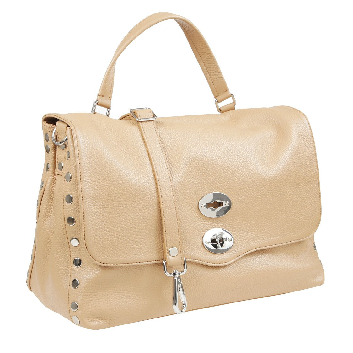 Zanellato Hammered Leather Handbag With Double Turn-Lock Closure