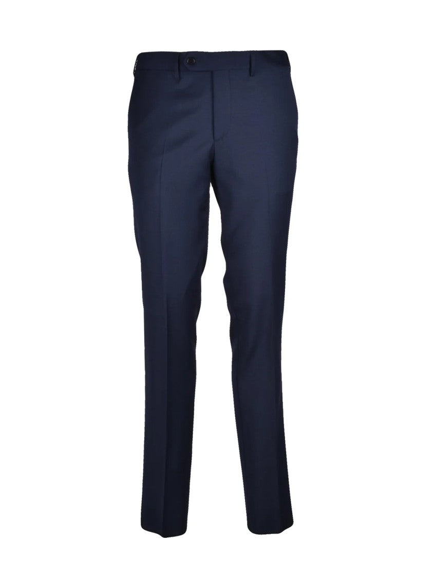 Lebole Blue Polyester-Blend Zip Formal Pants