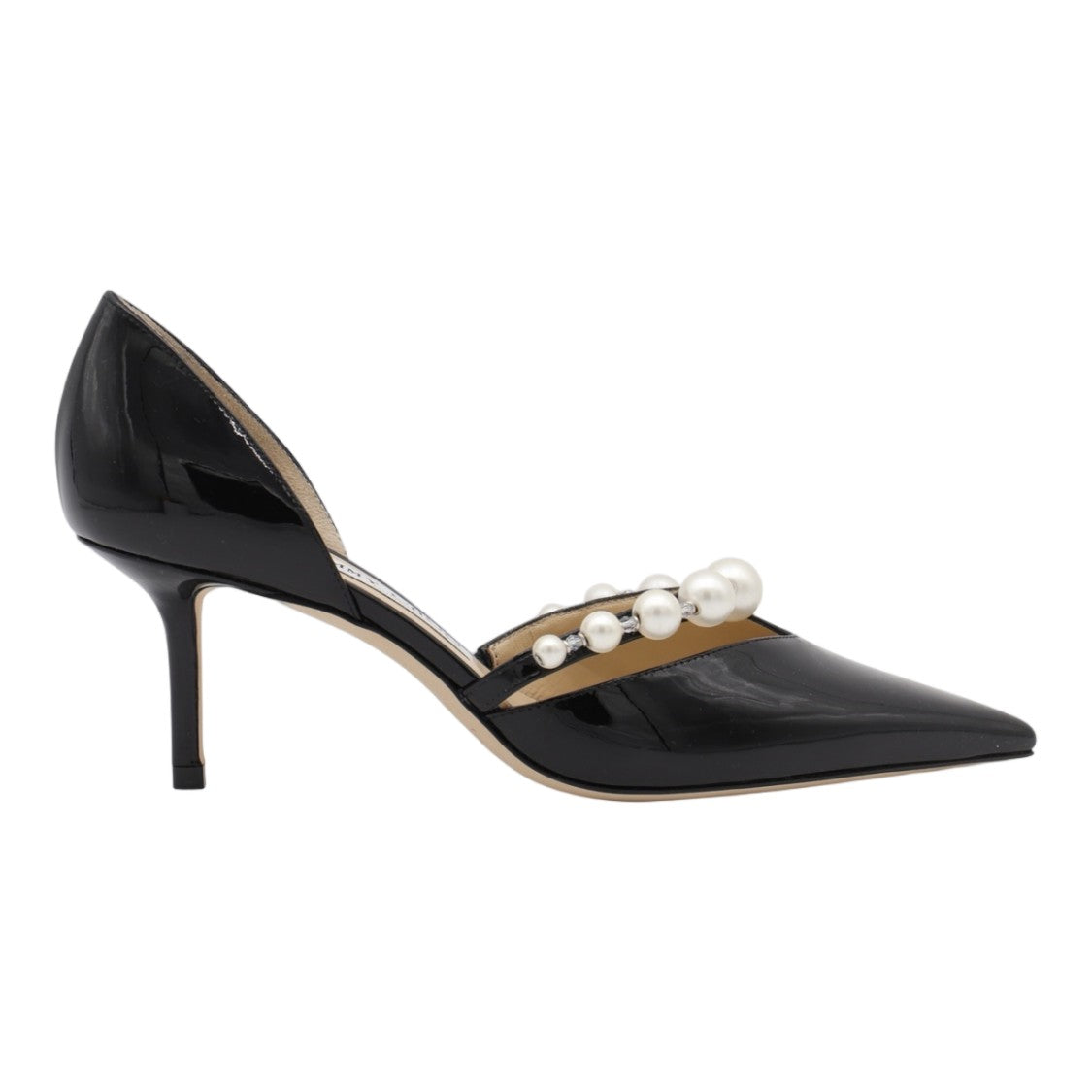 Jimmy Choo Patent Leather Pointed-Toe Pump With Pearl Strap