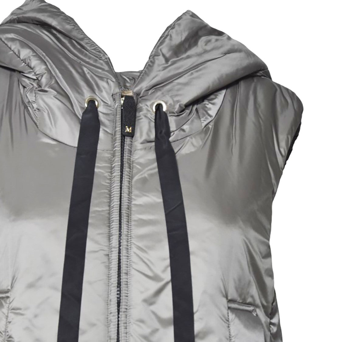 Max Mara Hooded Sleeveless Vest With Shiny Exterior And Relaxed Silhouette