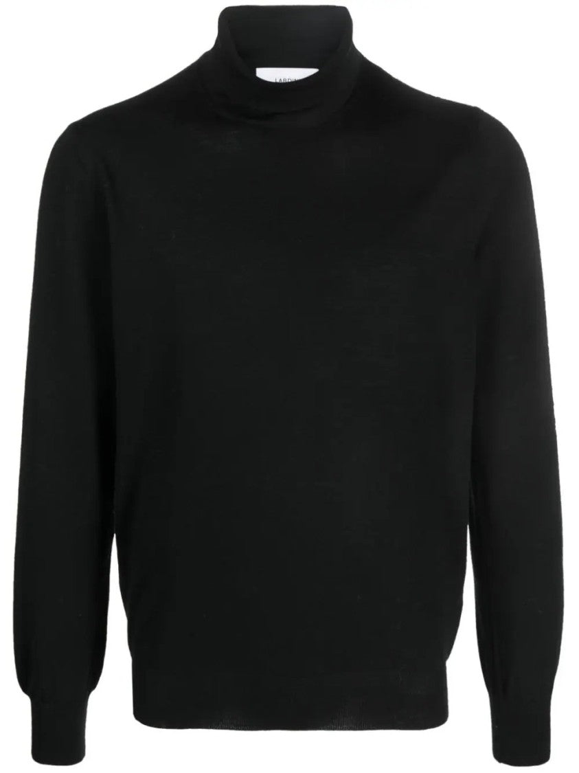 Lardini High Neck Black Wool Sweater