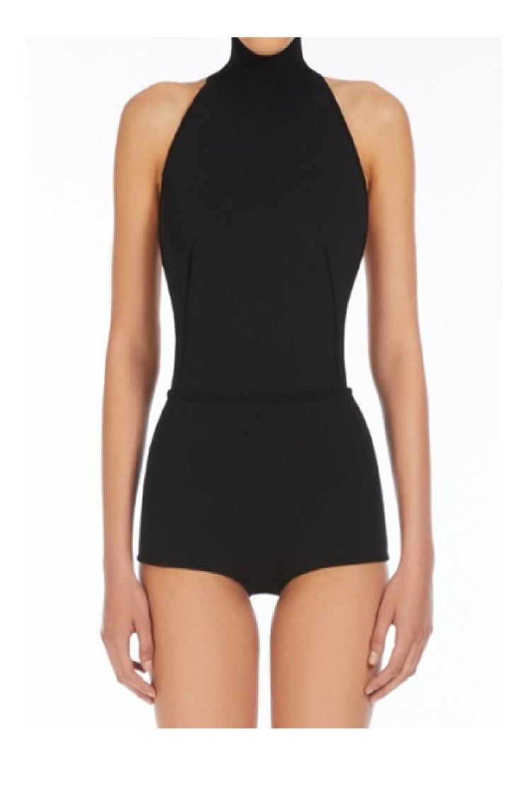 Max Mara Black High-Neck One-Piece With Open Back And Structured Shorts