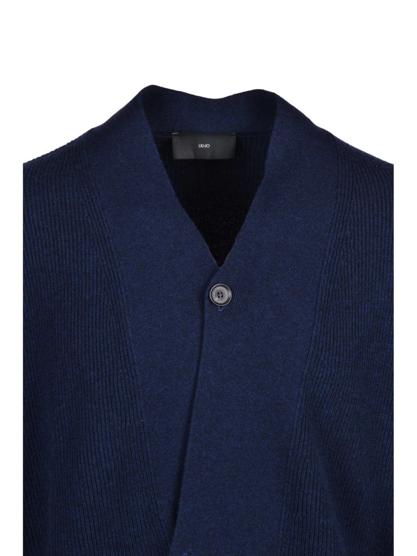 Liu Jo Blue Wool-Cashmere Asymmetrical Cardigan