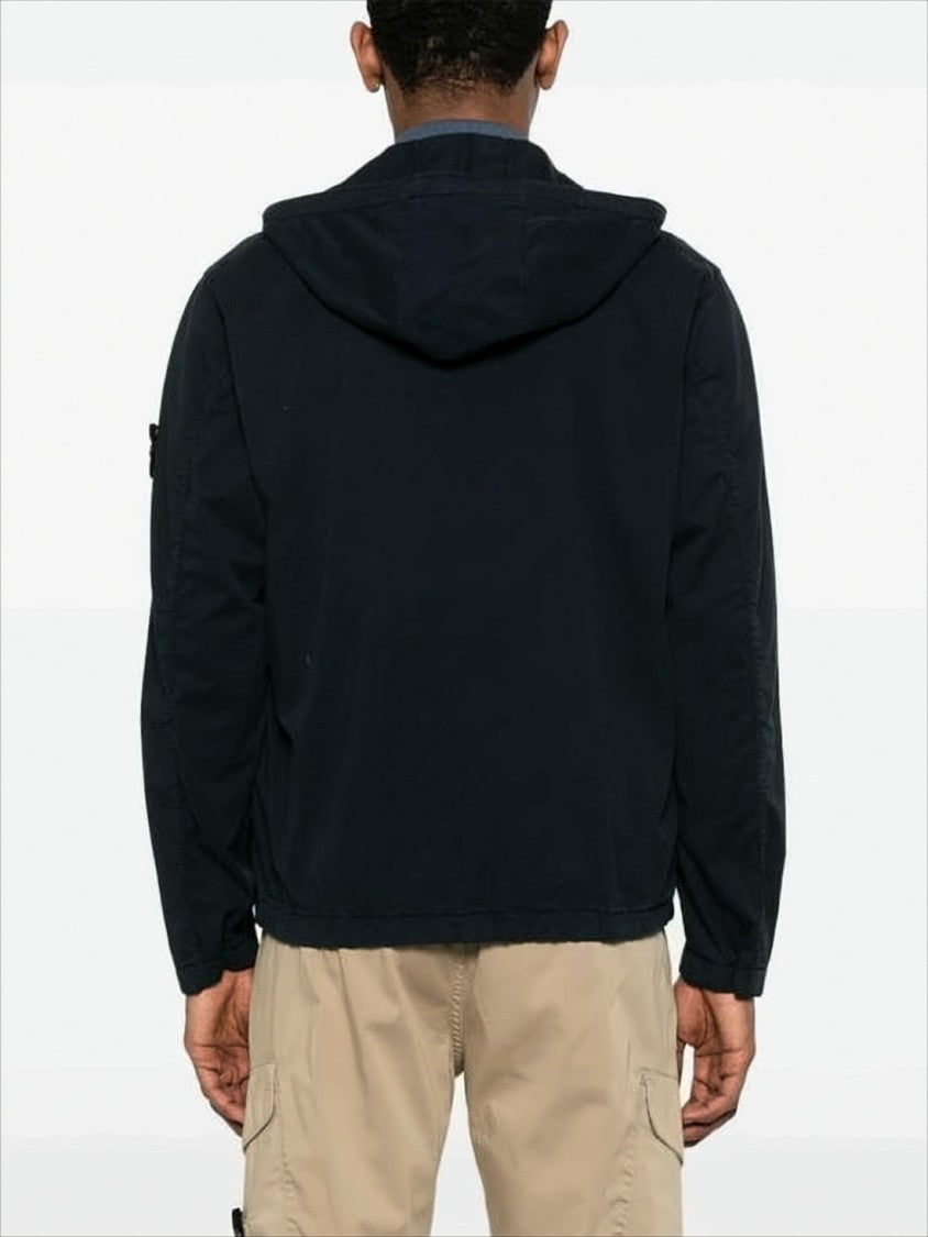 Stone Island Minimalist Black Hooded Jacket With Dual Chest Pockets