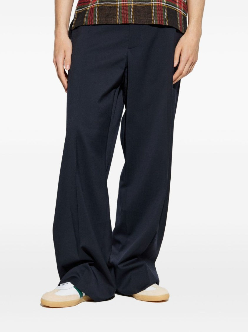 Vivienne Westwood Navy Wide-Leg Trousers With Tailored Waistband And Button Detail