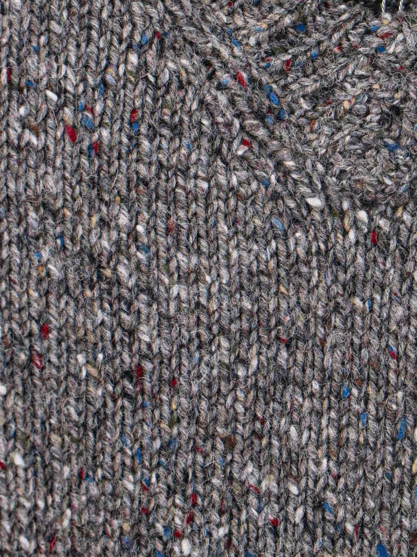 Maison Margiela Textured Knit V-Neck Sweater In Shades Of Grey