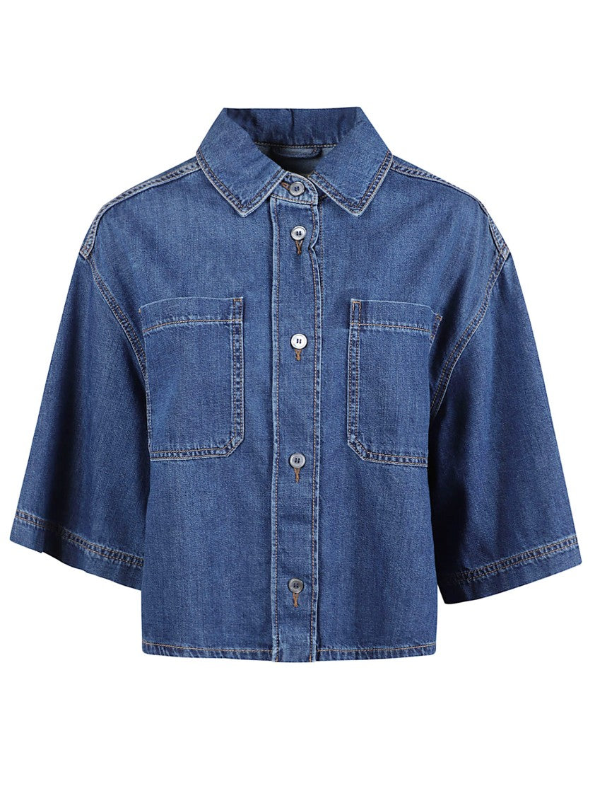 Max Mara Cropped Denim Shirt With Classic Collar