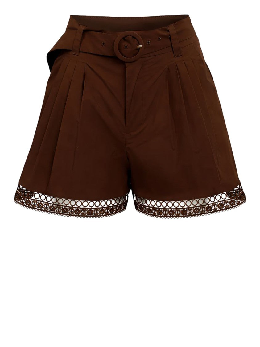 Twin-Set High-Waisted Shorts With Pleated Detailing And Lace Trim
