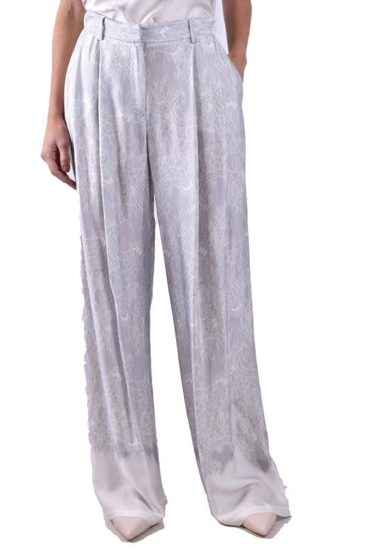 Ermanno Grey Viscose Lace-Jacquard Wide-Leg Trousers