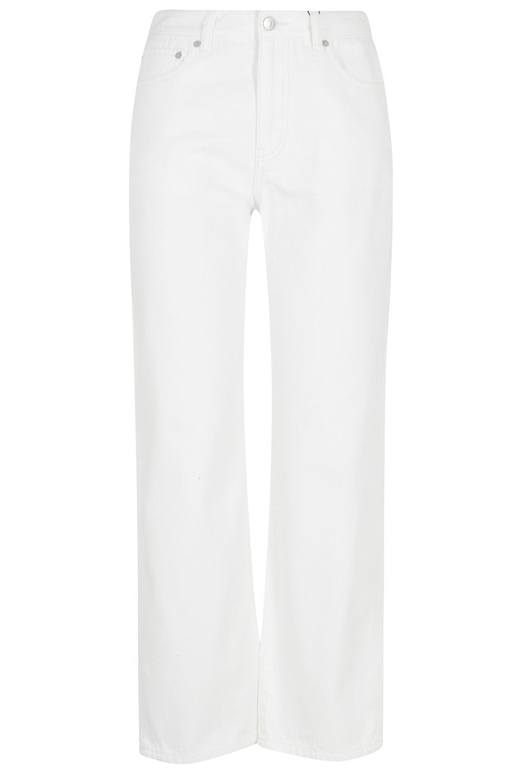 Dunst White Essential Straight Full Length Logo-Patch Cotton Jeans