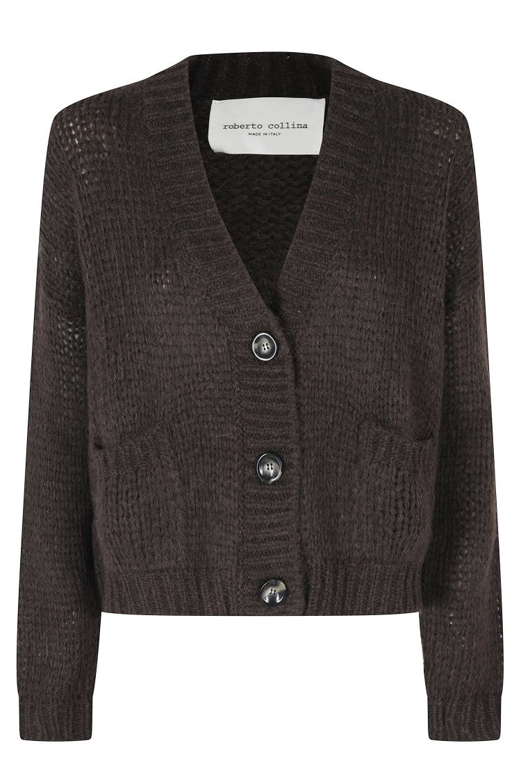 Roberto Collina Mocha V-Neck Chunky Knit Alpaca-Blend Cardigan