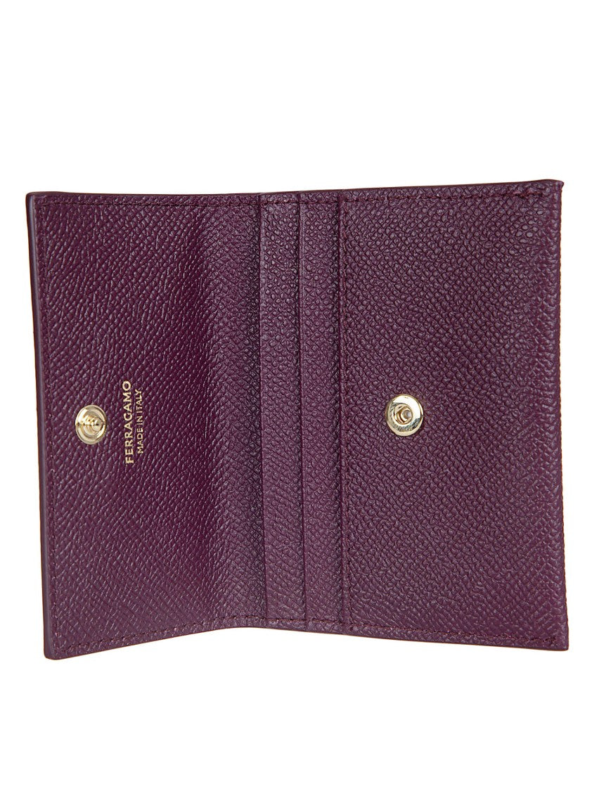 Ferragamo Textured Calf Leather Credit Card Holder With Double Gancini Emblem