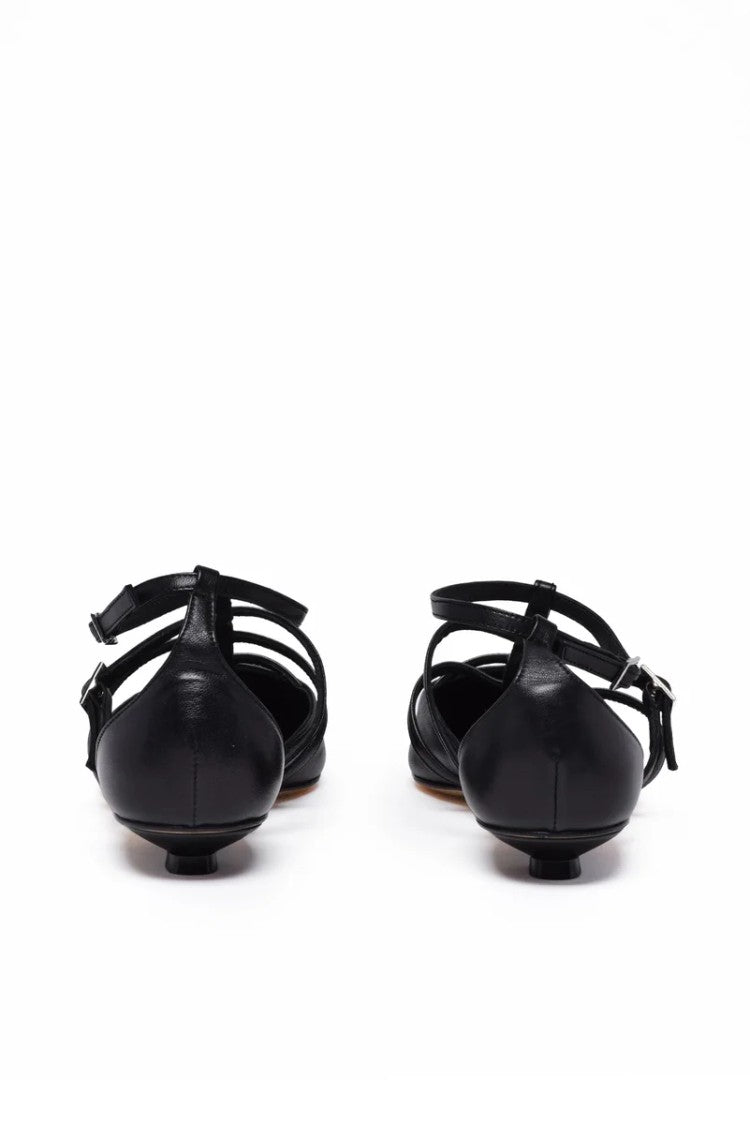 Isabelle Paris Black Leather Strap Décolleté Shoes