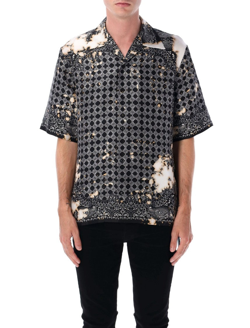 Amiri Bleached Bandana Silk Bowling Shirt With Notched Collar