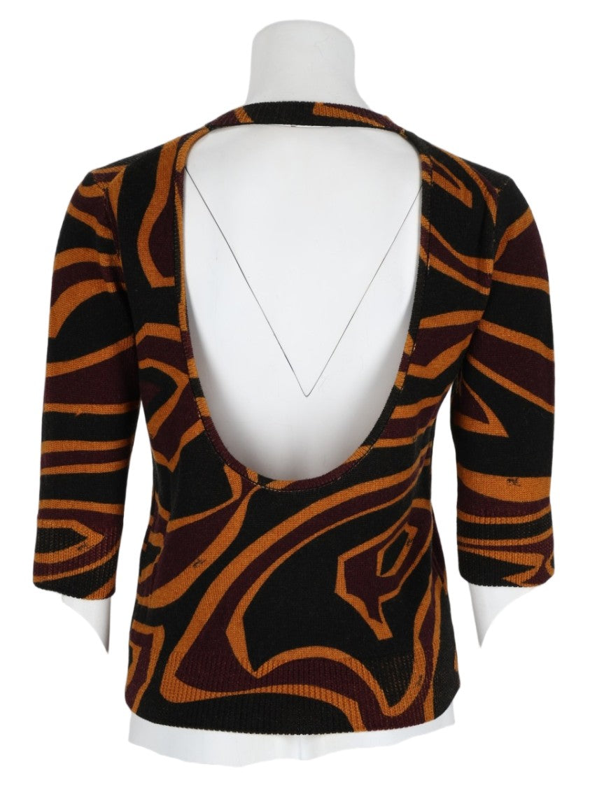 Pucci Bordeaux Swirl Pattern Wool Knit Top