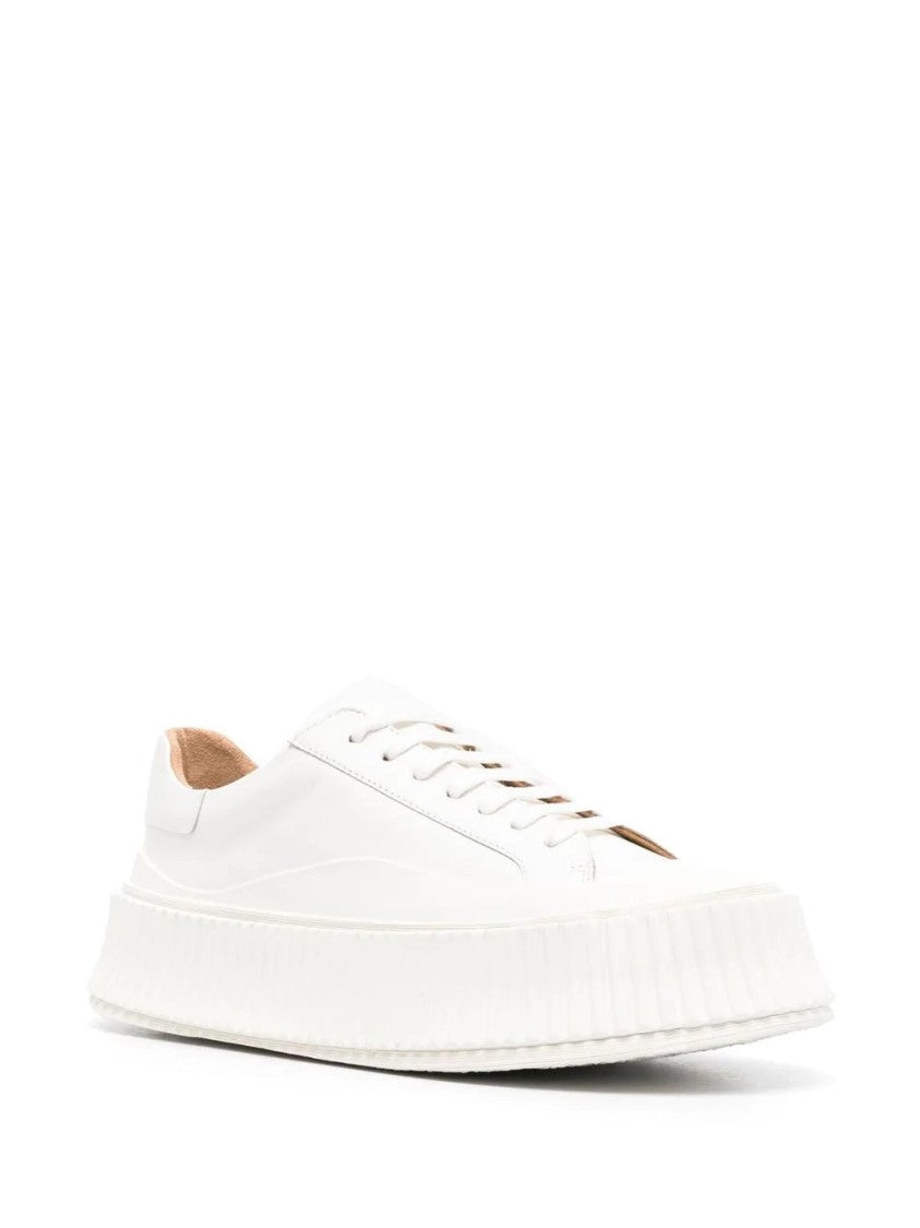 Jil Sander Casual Minimalist Leather Sneakers With Ridged Sole
