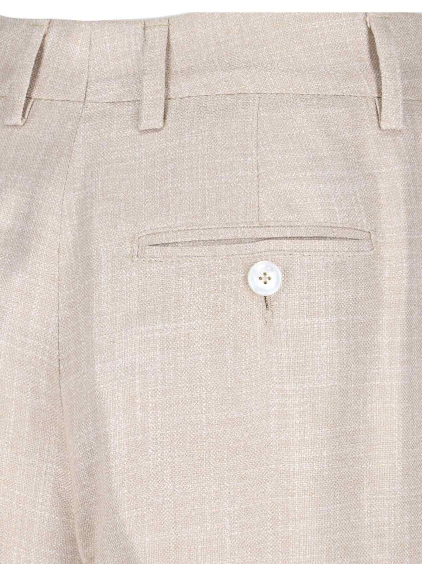 Kiton High-Waisted Beige Trousers With Button And Zip Closure