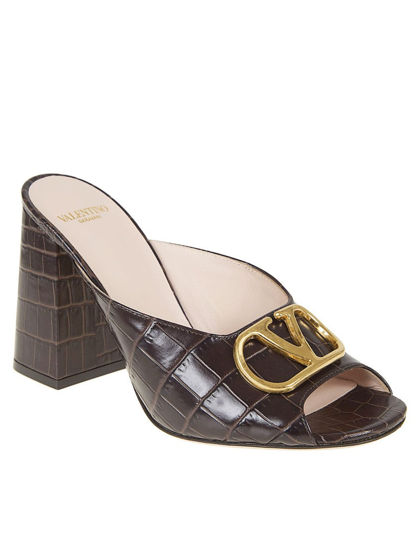 Valentino Garavani Crocodile-Effect Embossed Calfskin Slide Sandal With Vlogo Accent
