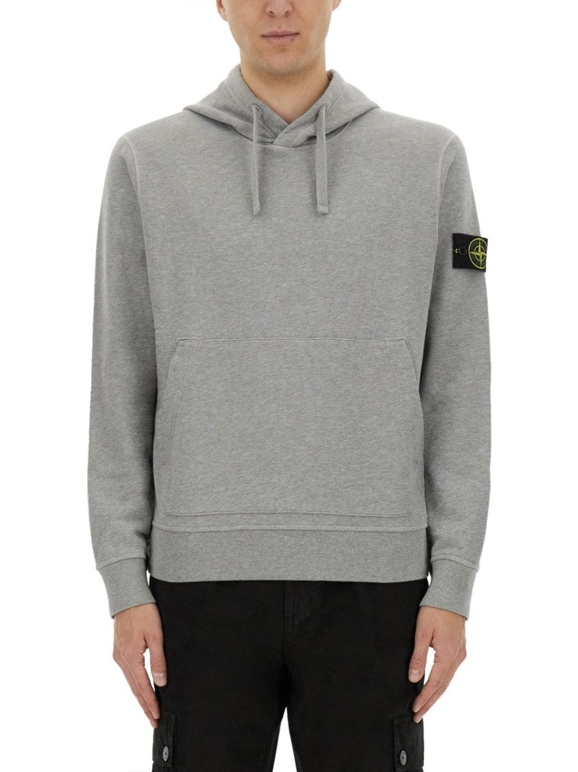 Stone Island Relaxed Fit Grey Hoodie With Iconic Logo Patch