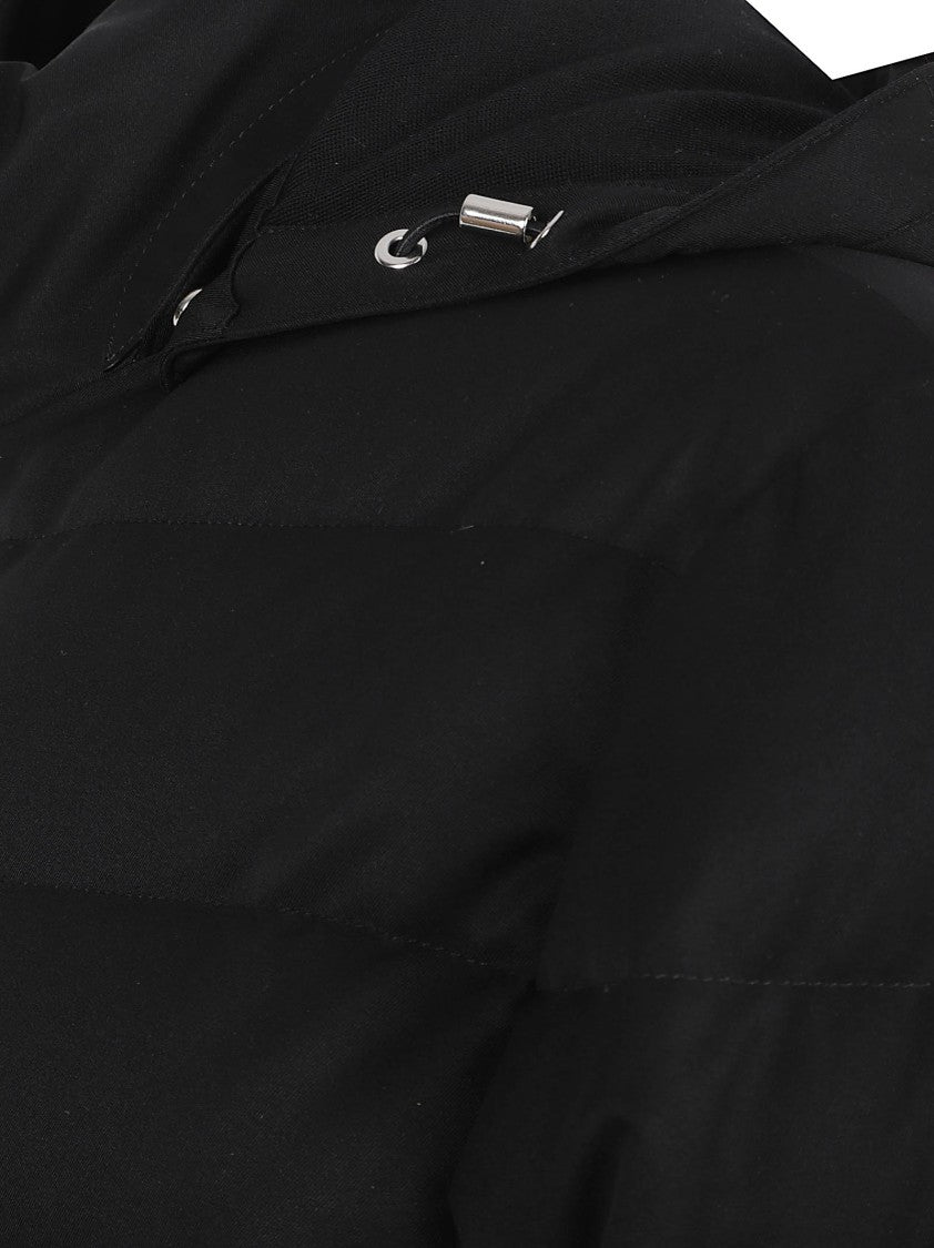 Zegna Technical Twill Black Puffer Jacket With Removable Hood