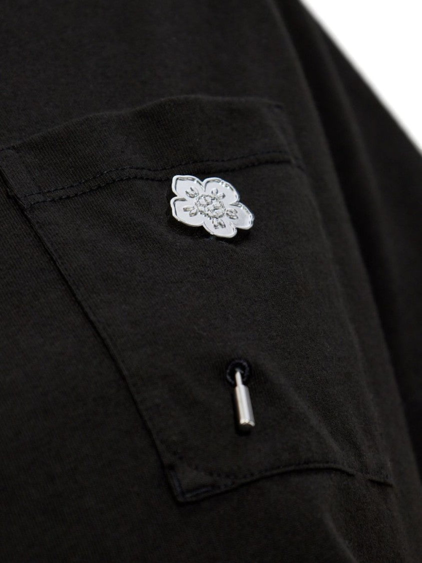 Kenzo Black Brooch Detail Short Sleeve Top