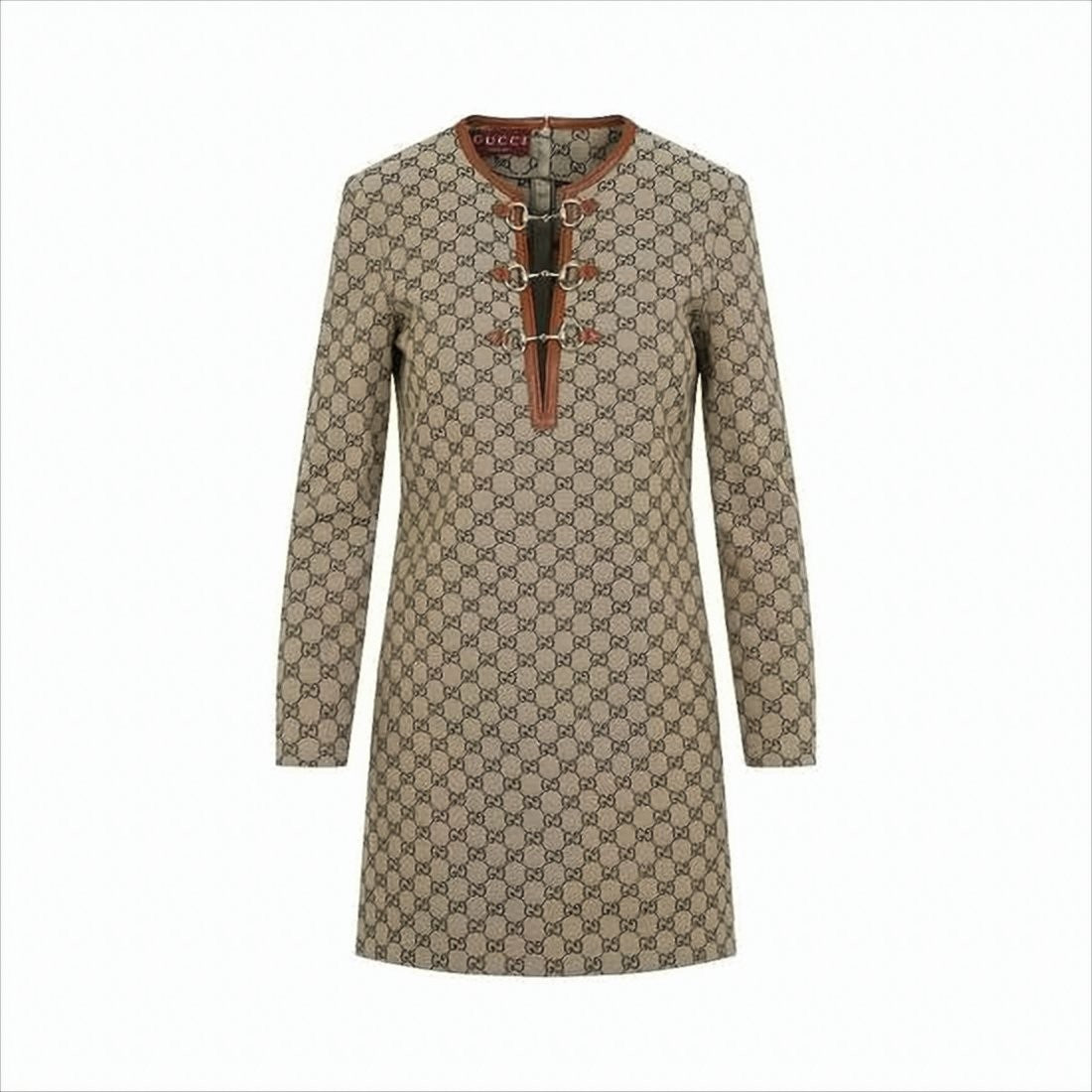 Gucci Classic Mini Dress With Distinctive Pattern And Decorative Closures